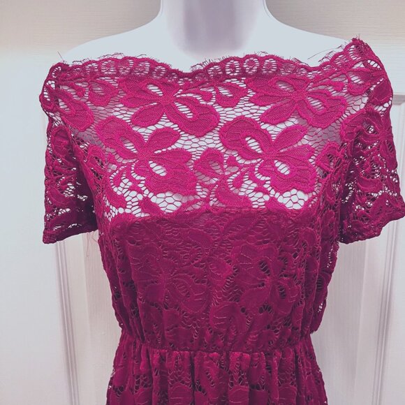 Lace Red/Maroon Off Shoulder Mini Dress-Size Large-Lined-Lightweight-Casual-NWOT - Picture 5 of 16